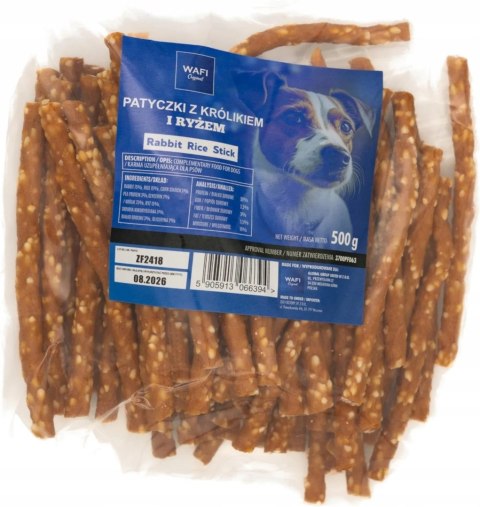 Opakowanie przysmaku - WAFI Patyczki z królikiem i ryżem 500g dla psa