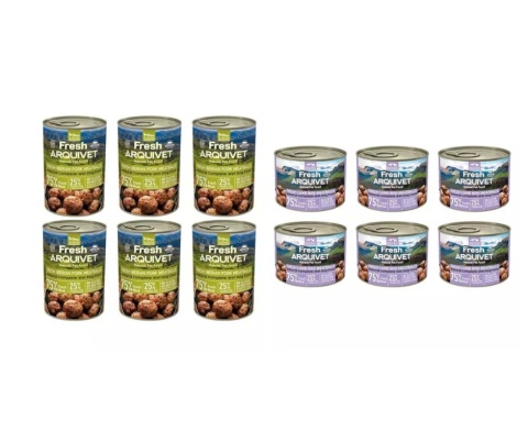 Zestaw karm mokrych Arquivet Fresh - klopsiki z wieprzowiny 6 x 400 g + klopsiki z jagnięciny 6 x 200 g